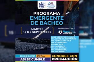 Habrá bacheo en nueve zonas de Chihuahua este 15 de septiembre